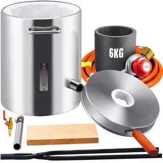Vevor Schmelzofen Propan Metall Schmelzofen 6 kg, Edelstahl Schmelzofen Gas 1482 °C inkl. 1 x Brenner, 1 x Tiegel, Schmiede Messerherstellung Schmiedeset für Kupfer, Aluminium, Gold, Silber usw.