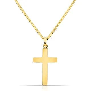 Tony Fein Kette mit Anhänger Kreuz Kette Groß 585er Vergoldet Hochglanzpoliert, Made in Italy für Damen und Herren gelb|goldfarben 65 cm