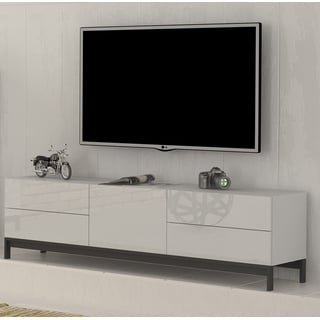 Dmora - Fernsehschrank Omar, Niedriges Sideboard für Wohnzimmer, Sockel für TV-Möbel, 100 % Made in Italy, cm 170x40h47, weiß glänzend