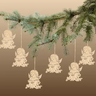 WEIGLA - Baumbehang aus Holz original Erzgebirge I Christbaumschmuck I 6-teiliges Baumbehangset Motiv Engel I schöne Bastel- und Geschenkidee für Groß und Klein I Geschenkanhänger