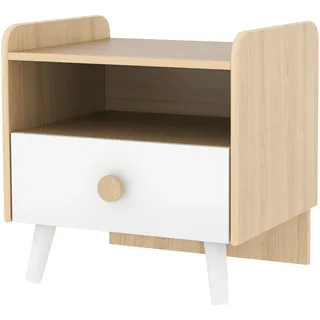Nachttisch Mit Schublade Für Kinder Von 3 Bis 10 Jahren, Aus Holz Und Kiefernholz, 40 X 32,5 X 40 Cm, Weiß