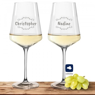 2x Leonardo Weißweinglas mit Namen oder Wunschtext graviert, 560ml, PUCCINI, personalisiertes Premium Weinglas in Gastroqualität, (Verzierung 02)