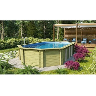 Karibu Holz-Pool Orlando Größe 5  (L x B x H: 700 x 400 x 124 cm, Naturbraun, 21.700 l, Ohne Poolterrasse)
