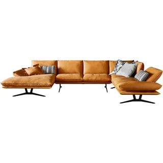 Dieter Knoll Wohnlandschaft, Currygelb, Metall, Echtleder, Anilinleder, Büffelleder, Uni, 5-Sitzer, U-Form, 359x217 cm, Typenauswahl, Fußauswahl, Lederauswahl, Stoffauswahl, seitenverkehrt erhältlich, Hocker Rücken echt, individuell planbar, Wohnzimmer, Sofas & Couches, Wohnlandschaften, Wohnlandschaften in U-Form