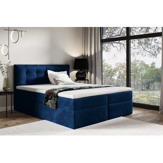 Fun Möbel Boxspringbett Schlafzimmerbett OVIEDO 180x220cm Stoff Fresh Blau