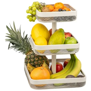 eluno Obstschale eckig 3-stöckig, 20 cm, 25 cm und 30 cm, Metall, Metall beige|braun