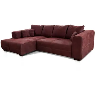 Cavadore Ecksofa Mavericco / XXL Eckcouch Inkl. Rückenkissen und Zierkissen / Longchair links / Industrial Style / 285 x 69 x 170 (BxHxT) / Mikrofaser Rot (bordeaux)