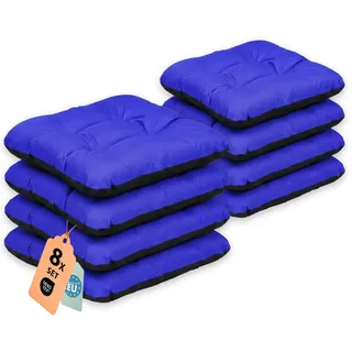 Outdoor Sitzkissen Stuhlkissen - 8er Set - 45 x 45 cm - Made in EU, Wasserdichtes & UV-beständig Gartenkissen - Stuhlauflage Stuhlpolster für Balkonstühle - Blau