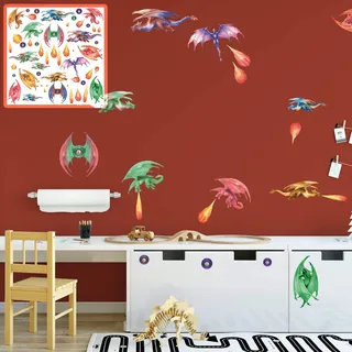 XXL Wandtattoo Drachen dragons Set verschiedene Motive| Kinderzimmer Aufkleber bunt Wanddeko