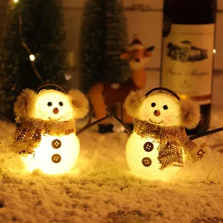2 Stück Weihnachten Deko Mit LED Licht - Schneemann Figuren Tischdeko Batteriebetrieben für Innen, Kamin, Büro, Zimmer - Weihnachtsgeschenke (A)