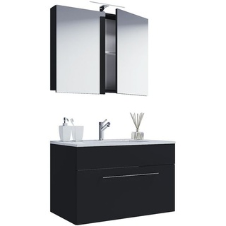 Waschtisch »Badinos« mit 1 Schub 60 cm inkl. Spiegelschrank und Waschbecken schwarz, VCM MORGENTHALER GMBH