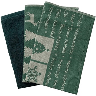 Ross 3er Baumwoll Geschirrtücher Set Weihnachten grün 2X Geschirrtuch 50x70 cm + 1x Küchenfrottiertuch 50x50 cm