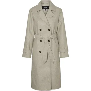 VERO MODA Damen Mantel VMFortunevega Long Trenchcoat langer Winter Wollmantel 10289870 Silver Mink Melange XL - XL