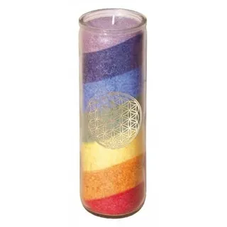 7 Chakra Regenbogen-Kerze Glaskerze mit goldenem Aufkleber der Blume des Lebens