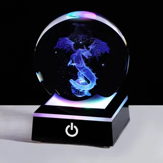 80 mm Kristallkugel, graviert, 3D-Gothic-Drache mit schwarzer, bunter Basis, einzigartige Drachenfigur, Globus, Geburtstagsgeschenke für Gragon-Liebhaber, Glasornamente