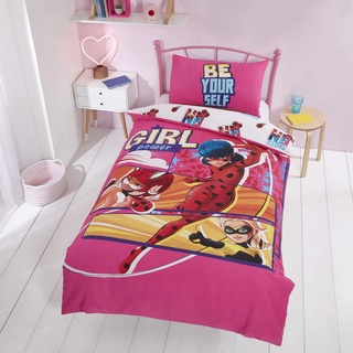 Coco Moon Miraculous Girl Power Marienkäfer-Bettwäsche-Set für Einzelbett, Bettbezug und Kissen für Kinder, ideales Superhelden-Bettwäsche-Set