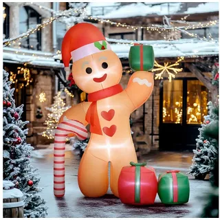 furnicato Weihnachtsfigur Lebkuchenmann mit Zuckerstange, 2,45 m groß, aufblasbar, we (1 St) orange