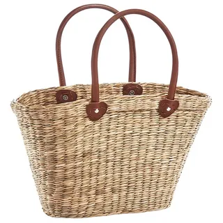 Kobolo Shopper Ledergriffe Beige/Braun