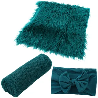 Artibetter 3 Stück Babyfotografie Zubehör mit Gestrickter Acrylfaser Babydecke Wickeltuch und Schleife als Requisite für Neugeborene bei Fotoshootings