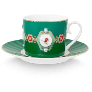 Pip Studio Tasse mit Untertasse 0,2 l Grün 2 St.