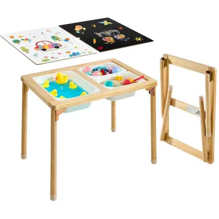 Vevor Sensorischer Tisch Faltbar, 7-in-1 Aktivitätstisch mit Doppelseitiger Platte, Aufbewahrungsboxen & Rutschfesten Füßen, Spiel-Sand- & Wassertisch, für Kinder im Alter von 3-6 Jahren