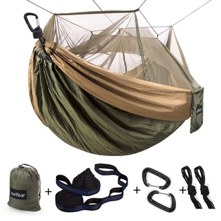 Einzel- und Doppel-Camping-Hängematte mit Moskito-/Insektennetz, tragbare Outdoor-Hängematte für 2 Personen, 3 m lange Hängematten-Baumgurte und 2 Karabiner, einfach einzurichten