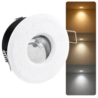 linovum LED Bad Einbaustrahler IP65 weiß rund 230V - Ideal für Badezimmer, Küche oder Außen - 6W LumiFLEX Lichtfarbe warm/neutral/kalt