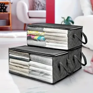 Aufbewahrungstaschen Für Zuhause, Kleiderboxen Aus Vliesstoff Mit Deckel, Für Den Kleiderschrank (grau, 3 Stück)
