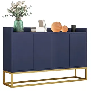 Merax Sideboard mit verstellbaren Einlegeböden und goldenen Metallrahmen, Kommode mit Push-to-Open Funktion,Anrichte,Buffet,Breite: 120cm blau