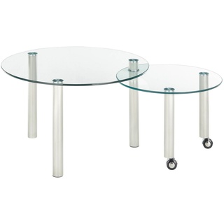 MCA furniture Couchtisch-Set 2-teilig KENDARI, Silbergrau - Glas - Metallgestell - mit 2 Rollen - 2-teilig