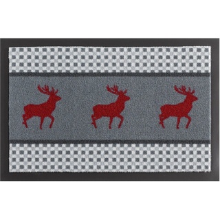 Fußmatte Hirsch Deer, HANSE Home, rechteckig, Höhe: 7 mm, In- & Outdoor, Rutschfest, Waschbar, Wetterfest, Flur, Weihnachten grau|rot