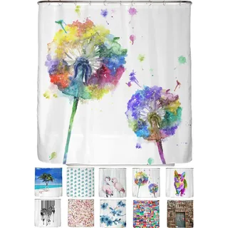 arteneur® - Bunte Pusteblume - Anti-Schimmel Duschvorhang 200 x 200 - Recycelt mit Öko-Tex Standard 100 - Beschwerter Saum, Blickdicht, Wasserdicht, Waschbar, 12 Ringe & E-Book