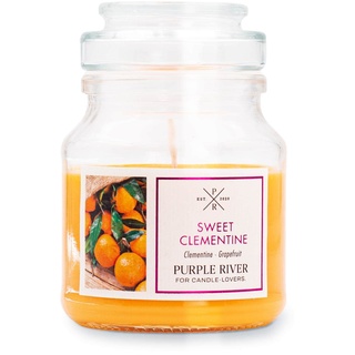 Purple River Duftkerze im Glas klein | Sweet Clementine (113g) | Duftkerze Orange | Duftkerze Sojawachs | Kleine Kerze im Glas mit Deckel | Sojawachskerzen