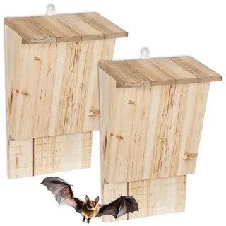 relaxdays Vogelhaus Fledermauskasten Holz 2er Set braun