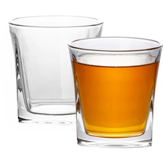 Intirilife 2x Whisky Glas in KRISTALL KLAR 'VINTAGE' - 300 ml Füllemenge - Old Fashioned Whiskey Kristallglas Bleifrei im Sculpture Design