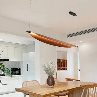 Aleaty LED-Pendelleuchte Holz dimmbare rustikale Holz-Moderne Hängelampe Esszimmerlampe höhenverstellbar Esstischlampe hängend für Esszimmer Büro Küche Holz Wandleuchte (Pendelleuchte: 120cm)