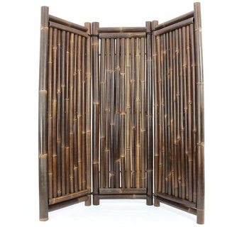 3teiliger Bambus Paravent Raumteiler schwarz-braun 180 x 180cm aus dicken Wulung Bambusrohren mit 4 - 7cm Durchmesser