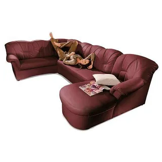 Wohnlandschaft DOMO COLLECTION "Papenburg U-Form", rot (karminrot), B:297cm H:84cm T:180cm, Struktur ( 90% Polyester, 10% Polyacryl), Microfaser PRIMABELLE (100% Polyester), Kunstleder SOFTLUX, Luxus-Microfaser (100% Polyester), Sofas, in großer Farbvielfalt, wahlweise mit Bettfunktion