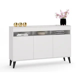 Euro Style Große Kommode Fernsehschrank Sideboard 120cm Skandi Weiß Matt/Weiß Matt