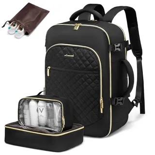 LOVEVOOK Handgepäck Rucksack Flugzeug, Reiserucksack Damen Groß 40L, Travel Backpack mit Schuhfach, Laptop 17.3 Zoll mit Laptopfach, Business Wasserdicht für Reise Weekender Arbeit