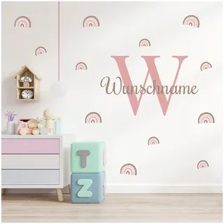 yabaduu Wandsticker personalisiert Sticker Aquarell Tiere mit Name Wandtattoo für Kinderzimmer Babyzimmer Spielzimmer Mädchen Junge Y037 (Nr. 16 Regenbogen, Mit Wunschname)