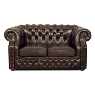 Casa Padrino 2-Sitzer Echtleder 2er Sofa Dunkelbraun 160 x 90 x H. 80 cm - Luxus Chesterfield Möbel