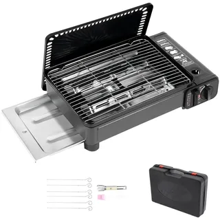 Charocean Tragbarer Camping Gasgrill Klein mit Grillnetz, Kartuschen Gasgrill Tischgrill Gas, Mini Gaskocher mit Grillplatte, Gaskartuschen Camping Grill Gas Klein Grill Camper für Reisen, Trekking