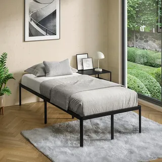 STEELSØN Situla Metallbett 90x200 cm, Schwarz, mit Lattenrost, Einzelbett | Bettgestell aus Metall, stabiler Bettrahmen, Bett mit Stauraum, minimalistisches Design, Schlafzimmerbett, Metallrahmen
