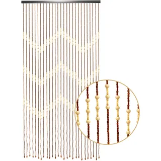 Garbenat Bambusvorhang - 90 x 175cm Perlentürvorhang 27-Zeilen Hölzern Perlenvorhang 3 Gewellt Muster Türvorhang Hängender Retro Teilervorhang mit Perlen Baumwollfaden Seilvorhang - Holz
