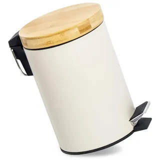 Zedelmaier Mülleimer Kosmetikeimer Mülleimer Bad Abfalleimer mit Deckel aus Bambus, Abnehmbarer Inneneimer, Softclose beige 3 l