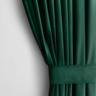 AmeliaHome Restilo Set Vorhang H 270 x B 140 cm mit Raffhalter 54 x 10 cm Velvet Optik Flaschengrün 1 St. Kräuselband Wellenband Samt Halbverdunkelungsvorhang Fensterdekoration Dekoschal Dekorvorhang