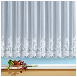 heimtexland Gardine Store Vorhang weiß durchscheinend Blumen Bordüre (1 St), Kräuselband, halbtransparent, Jacquard, handgebogter Borte I Scheibengardine I Kurzstore I Langstore weiß 300 cm x 85 cm