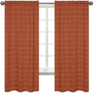 Sweet Jojo Designs Boho-Pfeil-Vorhänge für Fensterbehandlung, 2er-Set, elfenbeinfarben, gebrannt, orange, rostfrei, weiß, Bauernhaus, Südwest, Shabby-Chic, neutral, böhmische Diamant-Tuft-Kollektion