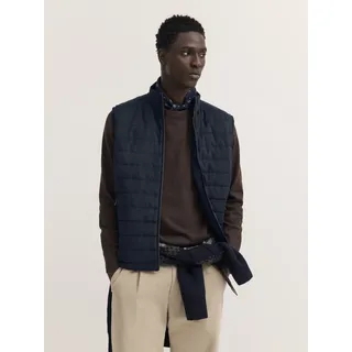 Strickweste BUGATTI "Modern Fit", Herren, Gr. XXL, blau (390, marine), 76% Baumwolle, 18% Polyester, 6% Elasthan, unifarben, normal, Westen Strickweste, Modern Fit Scuba Steppoptik Stehkragen